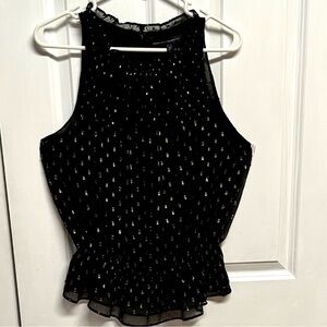 White House Black Market Black Sleeveless Blouse with Metallic Dot Detail Size S